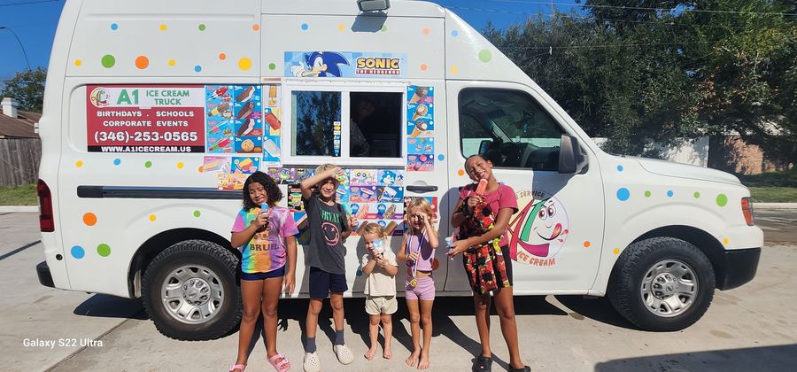 Houston neighborhood block party at the A1 Ice Cream truck