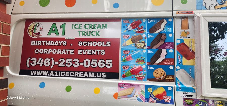 Kids lined up at the A1 Ice Cream truck at a Shadow Creek Ranch birthday party