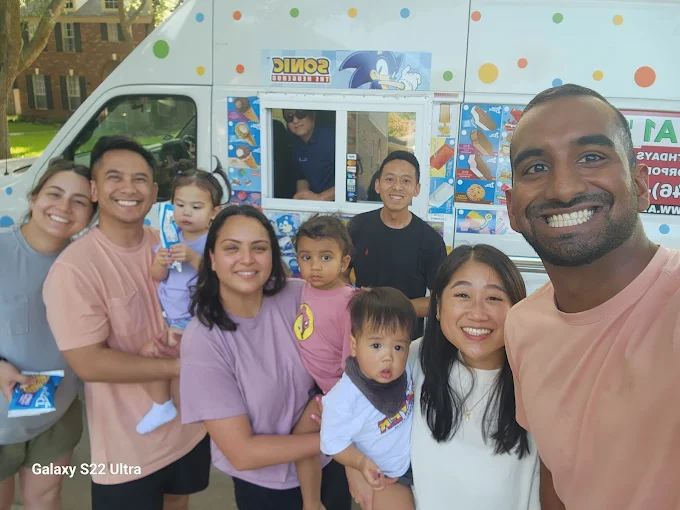 Guests celebrating at an A1 Ice Cream truck wedding reception in Houston