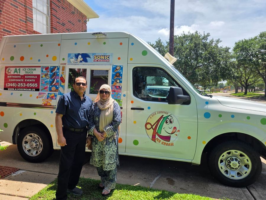 The A1 Ice Cream family in front of the truck in Houston, TX
